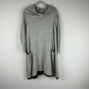 Sparrow Anthropologie Gray Red Cowl Neck Lambswool Cashmere Sweater Dress Small